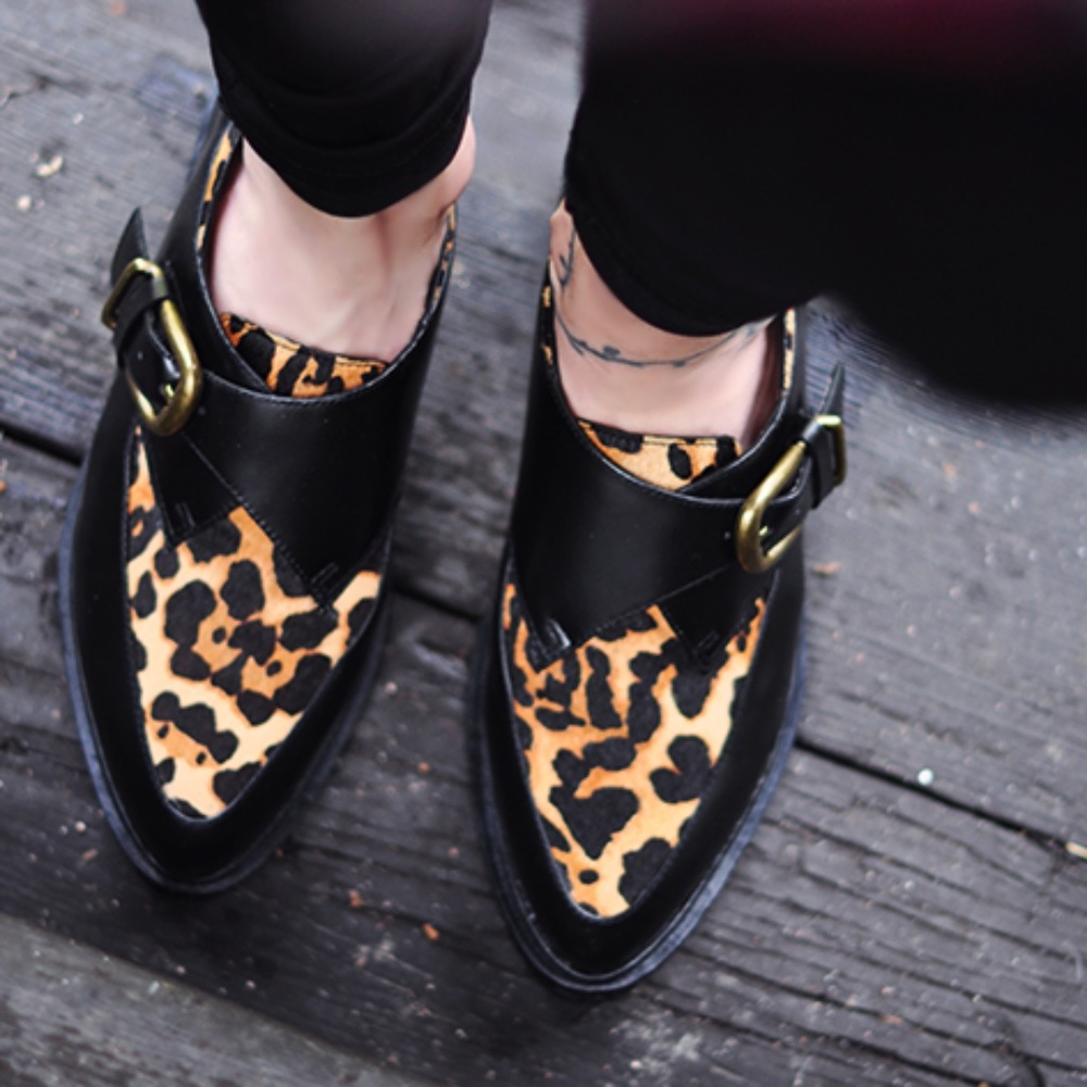Belle by Sigerson Morrison Leopard shoes creepers pointy toe flats loafers punk